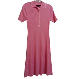 Merokeety ribbed knit dress sz S polo button style top pink with white trim